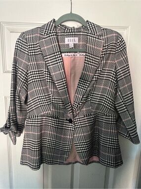 ELLE Black and Pink Plaid Blazer Jacket